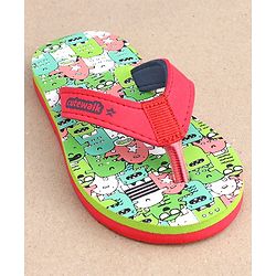 Cute Walk by Babyhug Slip On Flip Flops with Monster Print - Red & Green