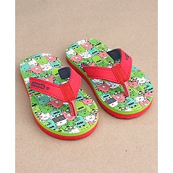 Cute Walk by Babyhug Slip On Flip Flops with Monster Print - Red & Green