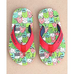 Cute Walk by Babyhug Slip On Flip Flops with Monster Print - Red & Green