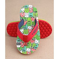 Cute Walk by Babyhug Slip On Flip Flops with Monster Print - Red & Green