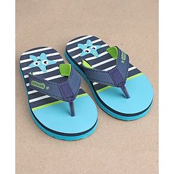 Cute Walk by Babyhug Flip Flops Stripes and Star Fish Print - Blue