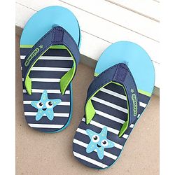 Cute Walk by Babyhug Flip Flops Stripes and Star Fish Print - Blue
