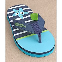 Cute Walk by Babyhug Flip Flops Stripes and Star Fish Print - Blue
