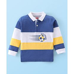 Babyhug Cotton Knit Full Sleeves Striped T-Shirt with Football Graphics - Blue & Yellow