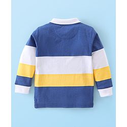 Babyhug Cotton Knit Full Sleeves Striped T-Shirt with Football Graphics - Blue & Yellow