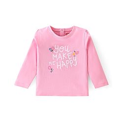 Babyhug 100% Cotton Knit Full Sleeves Top With Floral Graphics - Pink