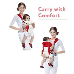 Babyhug  Embrace 2-in-1 Ergonomic Baby Carrier with Detachable Bib: Lightweight, Compact, Breathable, For newborns and toddlers, Offering front and inward carrying positions with padded straps for ultimate comfort and safety-Red