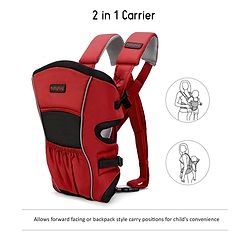 Babyhug  Embrace 2-in-1 Ergonomic Baby Carrier with Detachable Bib: Lightweight, Compact, Breathable, For newborns and toddlers, Offering front and inward carrying positions with padded straps for ultimate comfort and safety-Red