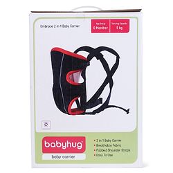 Babyhug  Embrace 2-in-1 Ergonomic Baby Carrier with Detachable Bib: Lightweight, Compact, Breathable, For newborns and toddlers, Offering front and inward carrying positions with padded straps for ultimate comfort and safety-Red