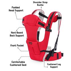 Babyhug Joy Bundle 4-in-1 Premium Baby Carrier : Lightweight, Breathable, Ergonomic design, 4 carrying positions, Head and neck support, Storage pocket, and Adjustable straps for babies up to 12 kg-Red