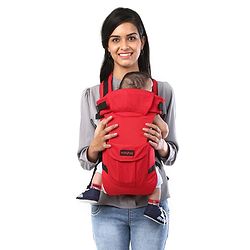 Babyhug Joy Bundle 4-in-1 Premium Baby Carrier : Lightweight, Breathable, Ergonomic design, 4 carrying positions, Head and neck support, Storage pocket, and Adjustable straps for babies up to 12 kg-Red
