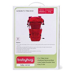 Babyhug Joy Bundle 4-in-1 Premium Baby Carrier : Lightweight, Breathable, Ergonomic design, 4 carrying positions, Head and neck support, Storage pocket, and Adjustable straps for babies up to 12 kg-Red