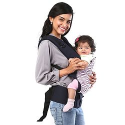Babyhug On The Go 2 In 1 Baby Carrier With Removable Cotton Head Cover  Navy Blue Pink (Hood Print May Vary)