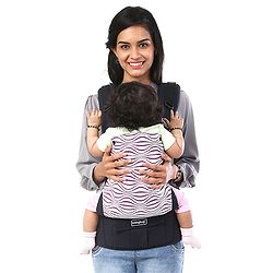 Babyhug On The Go 2 In 1 Baby Carrier With Removable Cotton Head Cover  Navy Blue Pink (Hood Print May Vary)
