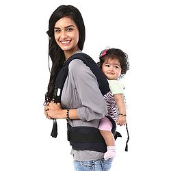 Babyhug On The Go 2 In 1 Baby Carrier With Removable Cotton Head Cover  Navy Blue Pink (Hood Print May Vary)