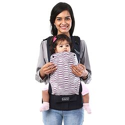 Babyhug On The Go 2 In 1 Baby Carrier With Removable Cotton Head Cover  Navy Blue Pink (Hood Print May Vary)