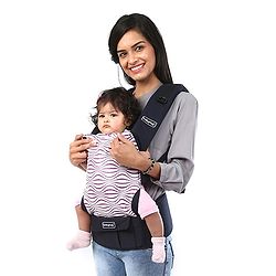 Babyhug On The Go 2 In 1 Baby Carrier With Removable Cotton Head Cover  Navy Blue Pink (Hood Print May Vary)