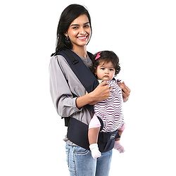 Babyhug On The Go 2 In 1 Baby Carrier With Removable Cotton Head Cover  Navy Blue Pink (Hood Print May Vary)