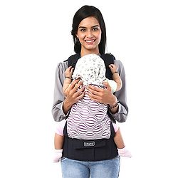Babyhug On The Go 2 In 1 Baby Carrier With Removable Cotton Head Cover  Navy Blue Pink (Hood Print May Vary)
