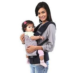 Babyhug On The Go 2 In 1 Baby Carrier With Removable Cotton Head Cover  Navy Blue Pink (Hood Print May Vary)