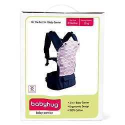 Babyhug On The Go 2 In 1 Baby Carrier With Removable Cotton Head Cover  Navy Blue Pink (Hood Print May Vary)