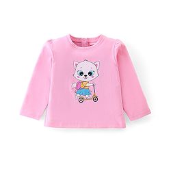 Babyhug 100% Cotton Knit Full Sleeves Top With Kitty Graphics - Pink