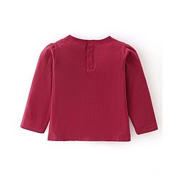 Babyhug Cotton Knit Full Sleeves T-Shirt with Kitty Graphics Print - Maroon