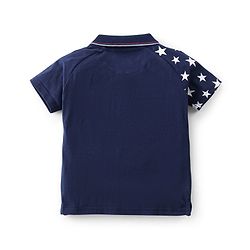 Babyhug Cotton Knit Half Sleeves Polo T-Shirt Star & Text Graphics- Navy Blue