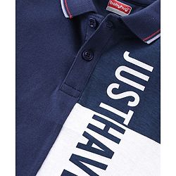 Babyhug Cotton Knit Half Sleeves Polo T-Shirt Star & Text Graphics- Navy Blue