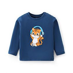 Babyhug 100% Cotton Knit Full Sleeves T-Shirt With Tiger Print - Navy Blue