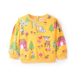 Babyhug Cotton Knit Full Sleeves Butterfly & Deer Printed Sweatshirt - Mustard Yellow