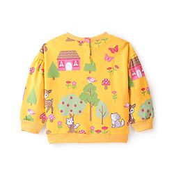 Babyhug Cotton Knit Full Sleeves Butterfly & Deer Printed Sweatshirt - Mustard Yellow