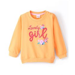 Babyhug 100% Cotton Full Sleeves Sweatshirt with Text & Floral Graphics Print - Yellow
