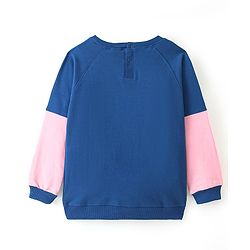 Babyhug Full Sleeves Sweatshirt Text & Floral Graphics with Glitter Detailing - Navy Blue & Pink