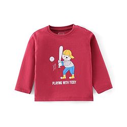 Babyhug Cotton Knit Full Sleeves Puppy Print T-Shirt - Maroon