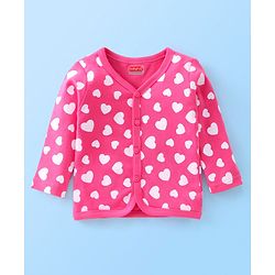 Babyhug 100% Cotton Knit Full Sleeves Heart Print Front Open Vest Pack of 3 - Multicolour