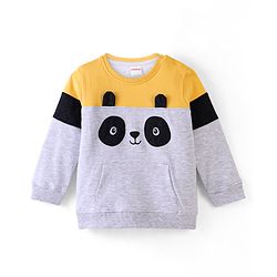 Babyhug 100% Cotton Knit Full Sleeves T-Shirt With Panda Graphics -Grey & Yellow