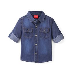 Babyhug Denim Full Sleeves Regular Collar Two Pocket Shirt - Blue