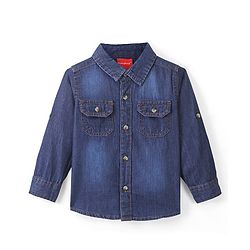 Babyhug Denim Full Sleeves Regular Collar Two Pocket Shirt - Blue