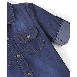 Babyhug Denim Full Sleeves Regular Collar Two Pocket Shirt - Blue