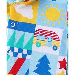 Babyhug 100% Cotton Knit Full Sleeves Hooded Romper Scenery Print - Blue