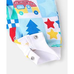 Babyhug 100% Cotton Knit Full Sleeves Hooded Romper Scenery Print - Blue