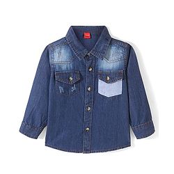 Babyhug Cotton Knit Denim Full Sleeve Shirt With Two Pocket - Blue
