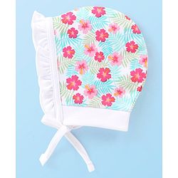 Babyhug 100% Cotton Knit Floral & Polka Dots Printed Cap Pack of 2- Multicolour
