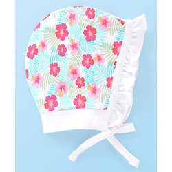 Babyhug 100% Cotton Knit Floral & Polka Dots Printed Cap Pack of 2- Multicolour