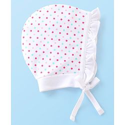 Babyhug 100% Cotton Knit Floral & Polka Dots Printed Cap Pack of 2- Multicolour