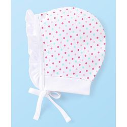 Babyhug 100% Cotton Knit Floral & Polka Dots Printed Cap Pack of 2- Multicolour