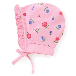 Babyhug 100% Cotton Caps With Foral & Polka Dots Print Pack Of 2 - Pink