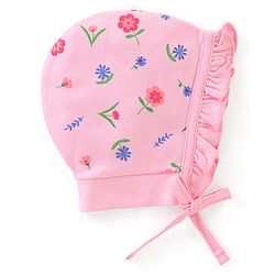 Babyhug 100% Cotton Caps With Foral & Polka Dots Print Pack Of 2 - Pink