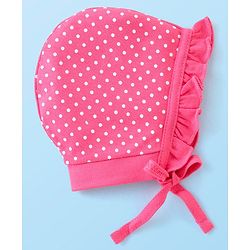 Babyhug 100% Cotton Caps Printed Pack of 2 Pink & White - Diameter 16 cm